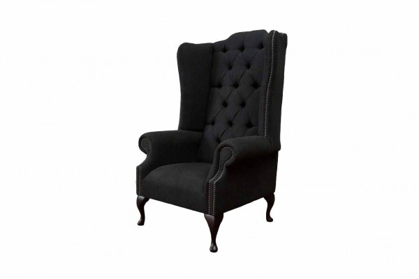 Křeslo uchač černé barvy, sedadlo, design polštář Chesterfield textilní nový.