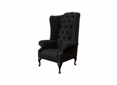 Křeslo uchač černé barvy, sedadlo, design polštář Chesterfield textilní nový.
