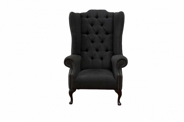 Křeslo uchač černé barvy, sedadlo, design polštář Chesterfield textilní nový.