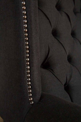 Křeslo uchač černé barvy, sedadlo, design polštář Chesterfield textilní nový.