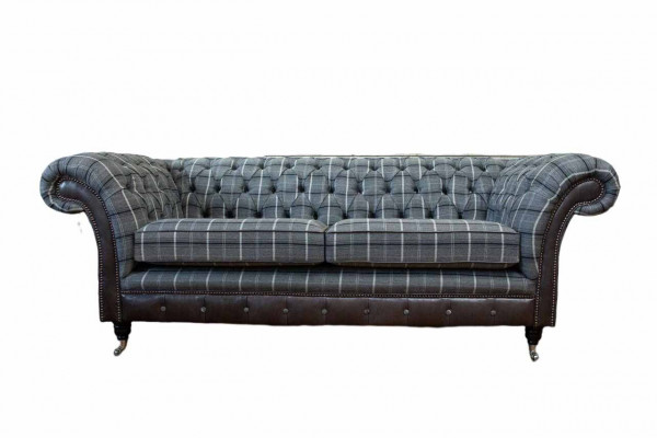 Pohovka 3místná pohovka textilní pohovky design nábytek třísedadlový šedý Chesterfield