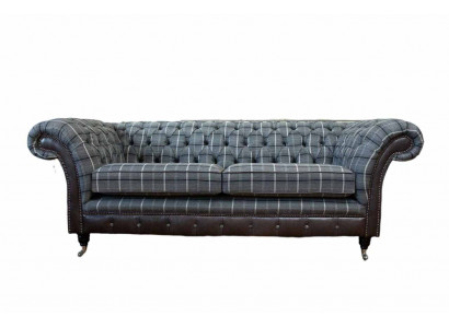 Pohovka 3místná pohovka textilní pohovky design nábytek třísedadlový šedý Chesterfield