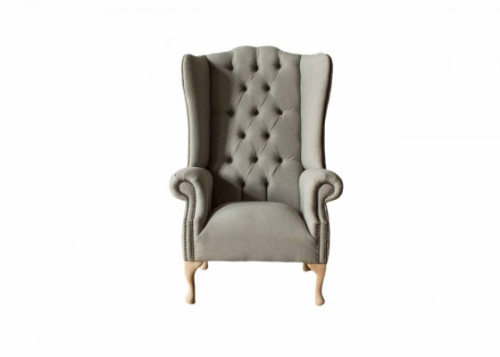 Šedá křeslo s ušima Design Polster Chesterfield Textil Obývací pokoj