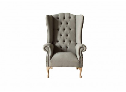 Šedá křeslo s ušima Design Polster Chesterfield Textil Obývací pokoj