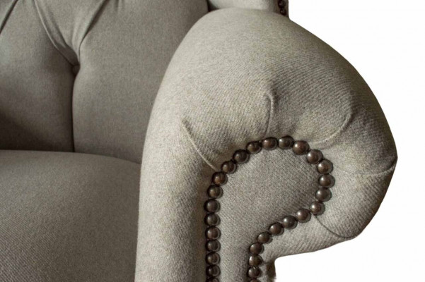 Šedá křeslo s ušima Design Polster Chesterfield Textil Obývací pokoj