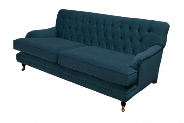 Chesterfield Design Luxus Pohovka 3 místná modrá textilie Nová