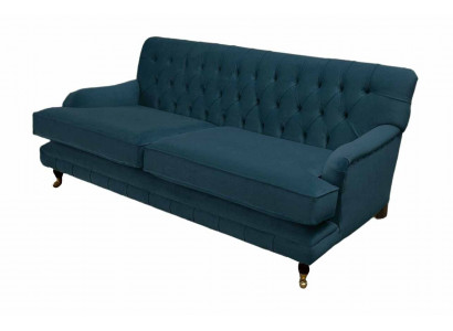 Chesterfield Design Luxus Pohovka 3 místná modrá textilie Nová