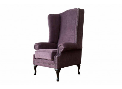 Křeslo Chesterfield textilní lounge club polstřené fialově luxusní křeslo s ušáky.