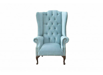 Baby blue křeslo s ušima Designové čalounění Sedací souprava Couch Chesterfield Textil Nový