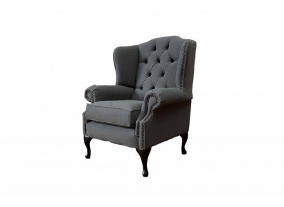 Šedá křeslo s ušima Design Polštáře Pohovka Pohovka Chesterfield Textil Nový