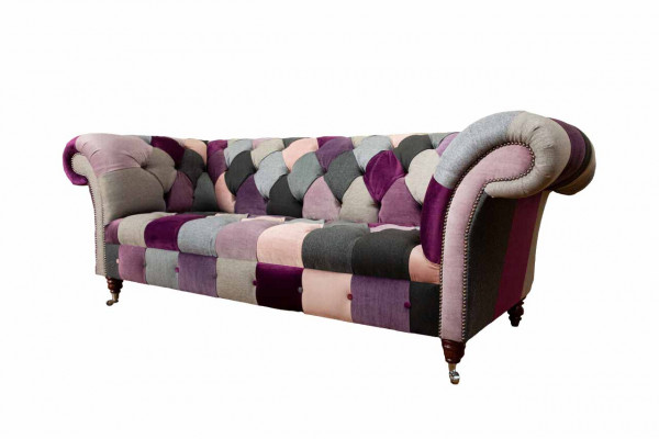 Chesterfield Design potah Luxus Sedací Souprava Pohovka Zelený Textilní 3 Místné
