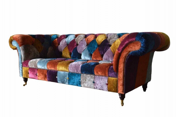 Chesterfield textilní pohovka Pohovka Pohovky Luxusní látka 3místná sedací souprava Design