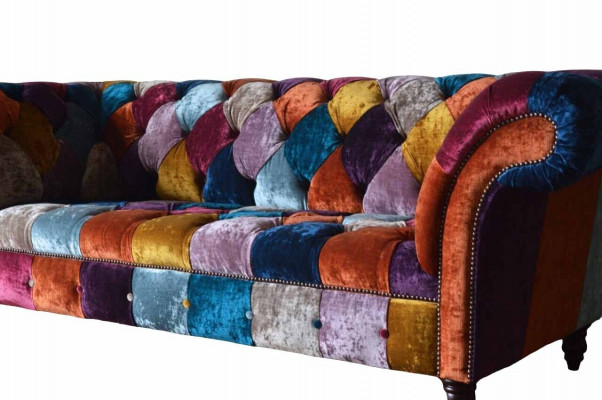 Chesterfield textilní pohovka Pohovka Pohovky Luxusní látka 3místná sedací souprava Design