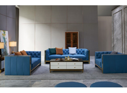 Kompletní sestava Chesterfield Set, rozkládací pohovka 3 2 1, stůl, designér, 4 kusy.