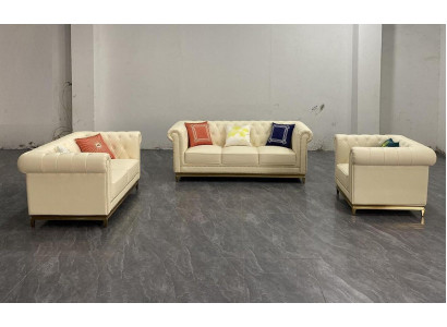 Chesterfield Sofa Couch Garnitur Sofagarnitur Couchen Möbel Blau 3tlg. -> Chesterfield pohovka křeslo sestava sedací souprava křesílko nábytek modrá 3 díly.