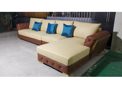 Přeloženo do češtiny: Kožená sedací souprava Luxus Couch polštář nábytek Beige design sofa rohový nábytek.