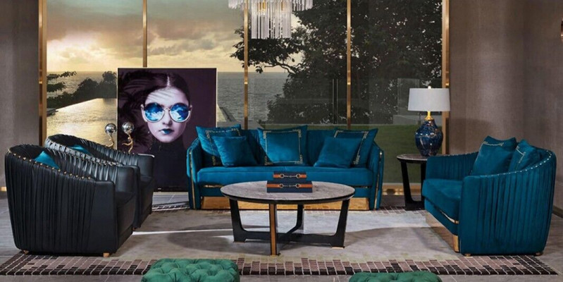 Sofa set 5-piece. Sedačka, stůl, pohovka, moderní pohovky, kůží.
