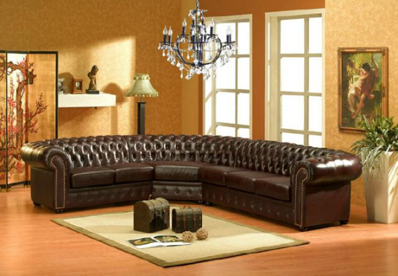Klasický rohový Chesterfield sofa polstrovaný roh, kůže sofa sedadlo roh set