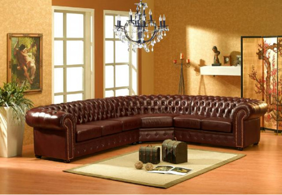 Klasický rohový Chesterfield sofa polstrovaný roh, kůže sofa sedadlo roh set