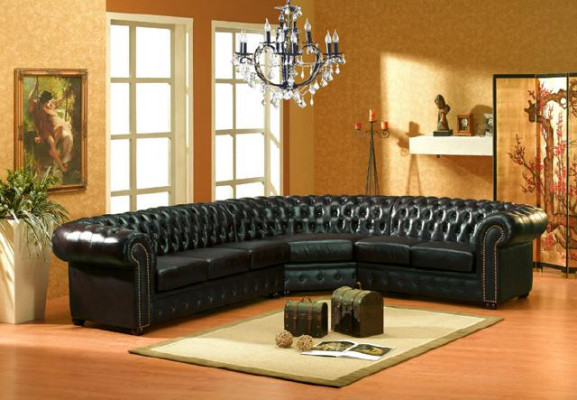 Klasický rohový Chesterfield sofa polstrovaný roh, kůže sofa sedadlo roh set