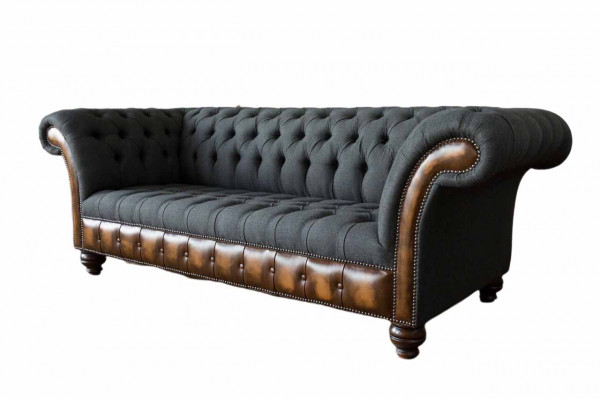 Design černá pohovka 3místná Chesterfield látková pohovka nová