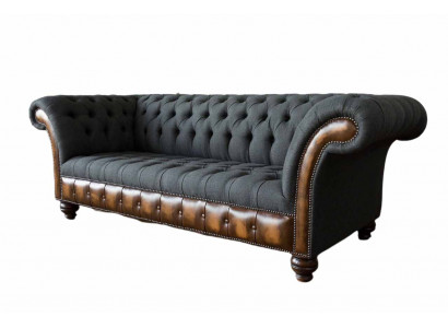 Design černá pohovka 3místná Chesterfield látková pohovka nová