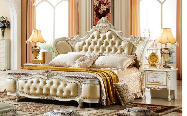 Postele Chesterfield Beige 180x200cm Ložnice Postel Kožená Nová