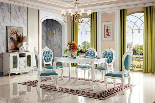 Židle Modrá Luxusní Jídelní Pokoj Čalouněné Kožené Elegantní Křesla Klasické