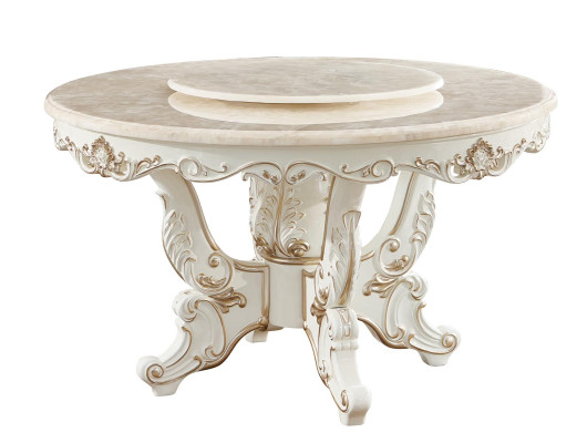 Stůl bílý kulatý klasická jídelna luxusní dřevěné stoly elegantní design.