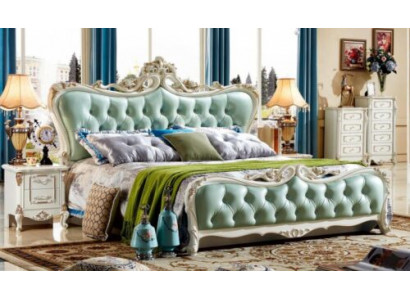 Zelená postel Chesterfield s dvěma nočními stolky a 3 díly.