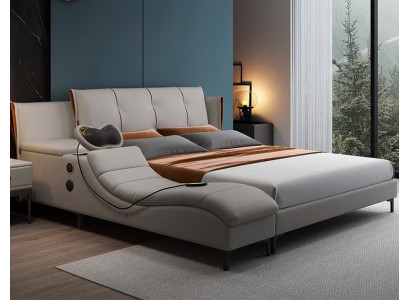Multifunkční dvojité luxusní kožené postele s moderním designem hotelového zvuku.