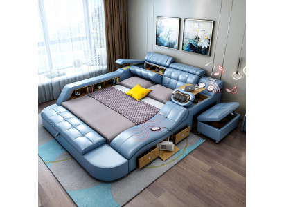 Design Postel XXL Big Kožená Hotelová Čalouněná 180x200 Multifunkční Regálové Postele