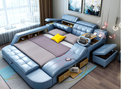 Design Postel XXL Big Kožená Hotelová Čalouněná 180x200 Multifunkční Regálové Postele