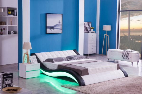 Postel Design Digitální zvuk USB postel Luxusní ložnice Nábytek kůže