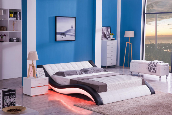 Postel Design Digitální zvuk USB postel Luxusní ložnice Nábytek kůže