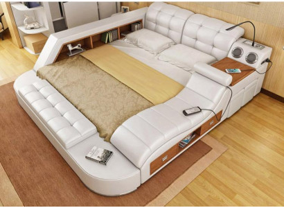 Dvojitá luxusní kožená postel + USB polstrování Moderní hotelový multifunkční okamžitě