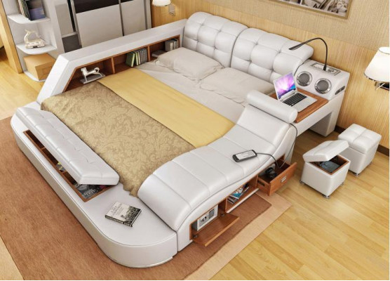Dvojitá luxusní kožená postel + USB polstrování Moderní hotelový multifunkční okamžitě