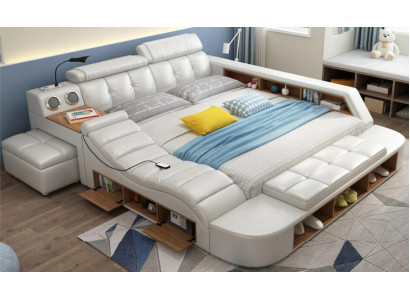 Design Bed XXL Big Beds Leather Upholstery Hotel 180x200cm Multifunction --- Návrh postele XXL Velké postele Kožené čalounění Hotel 180x200cm Multifunkce