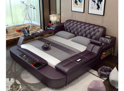 Design postel XXL Velké postele z kůže Hotelové čalounění 180x200 Multifunkční regál