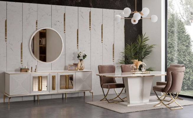 Jídelní stůl sestava skupina jídelní stůl + 4 židle Set designový nábytek