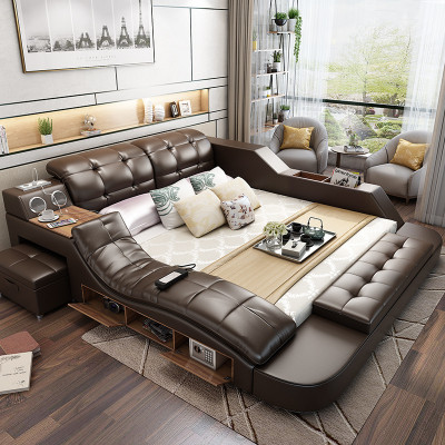 Multifunkční designová postel XXL 180x200 Big Bed Leather Hotel Regal USB