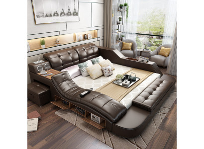 Multifunkční designová postel XXL 180x200 Big Bed Leather Hotel Regal USB