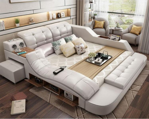 Multifunkční designová postel XXL 180x200 Big Bed Leather Hotel Regal USB