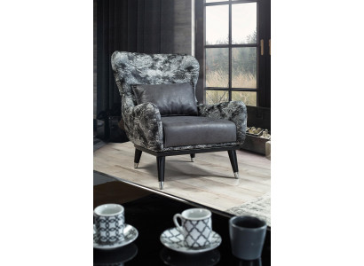 Obývací pokoj křeslo s povlečením, moderní design, hadí styl potahu.