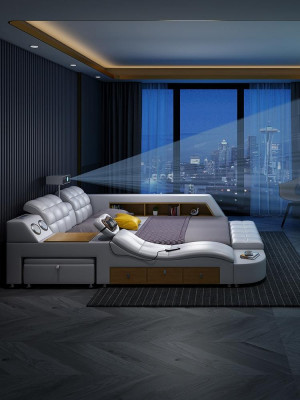 Postel Multifunkce Postele televizní projektor USB LED Masážní funkce Hotel Luxus