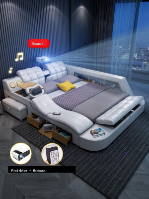 Postel Multifunkce Postele televizní projektor USB LED Masážní funkce Hotel Luxus