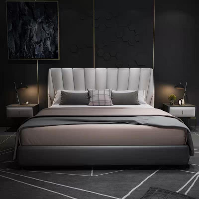 Luxus dvojlůžkové hotelové postele 180x200cm, šedý kožený postelový pokoj
