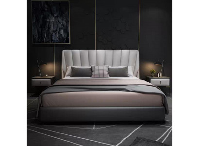 Luxus dvojlůžkové hotelové postele 180x200cm, šedý kožený postelový pokoj