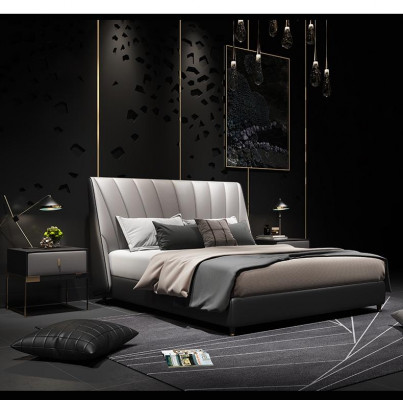 Luxus dvojlůžkové hotelové postele 180x200cm, šedý kožený postelový pokoj