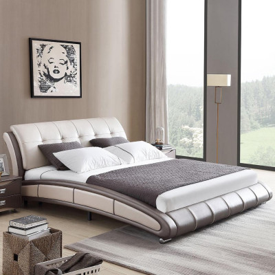 Designová postel z kůže s polstrováním pro dvojlůžkový hotelový pokoj s manželskou postelí o rozměrech 180x200 cm.
